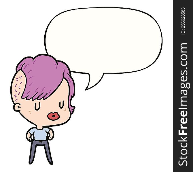 Cartoon Girl And Punk Hipster Haircut And Speech Bubble
