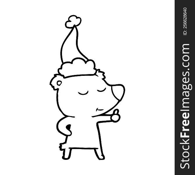 happy hand drawn line drawing of a bear giving thumbs up wearing santa hat. happy hand drawn line drawing of a bear giving thumbs up wearing santa hat