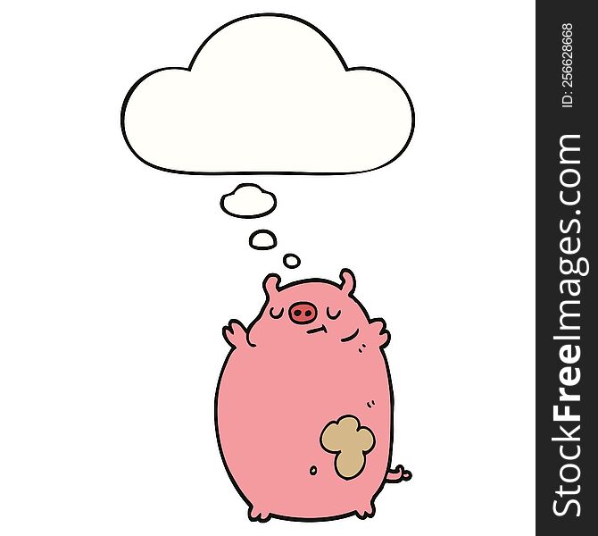 cartoon fat pig with thought bubble. cartoon fat pig with thought bubble