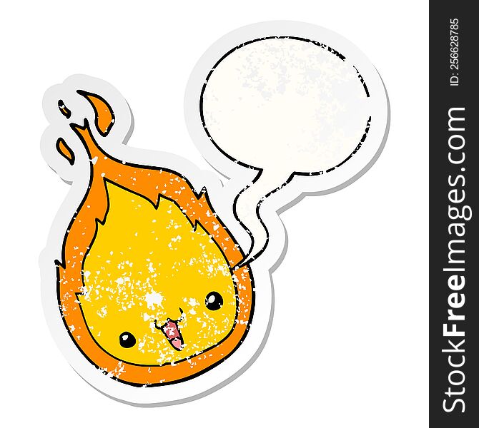 Cute Cartoon Flame And Speech Bubble Distressed Sticker