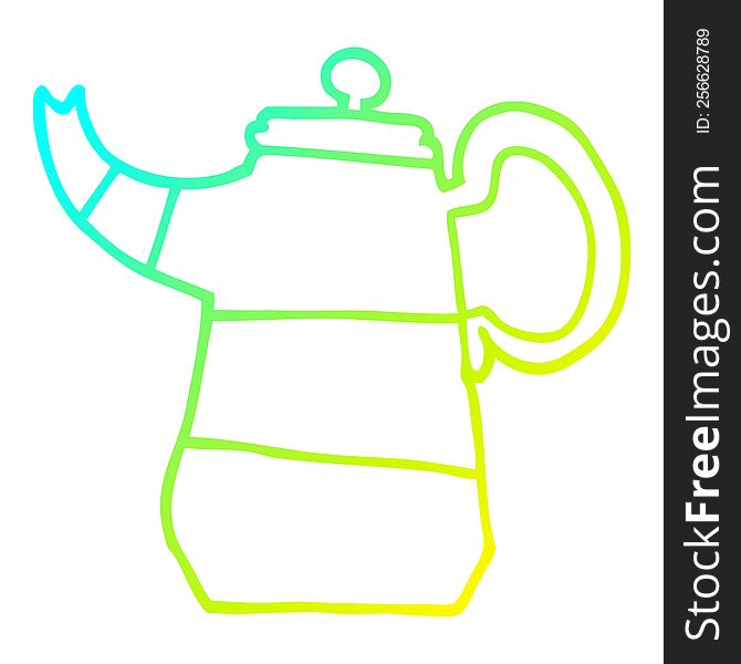cold gradient line drawing of a cartoon coffee pot