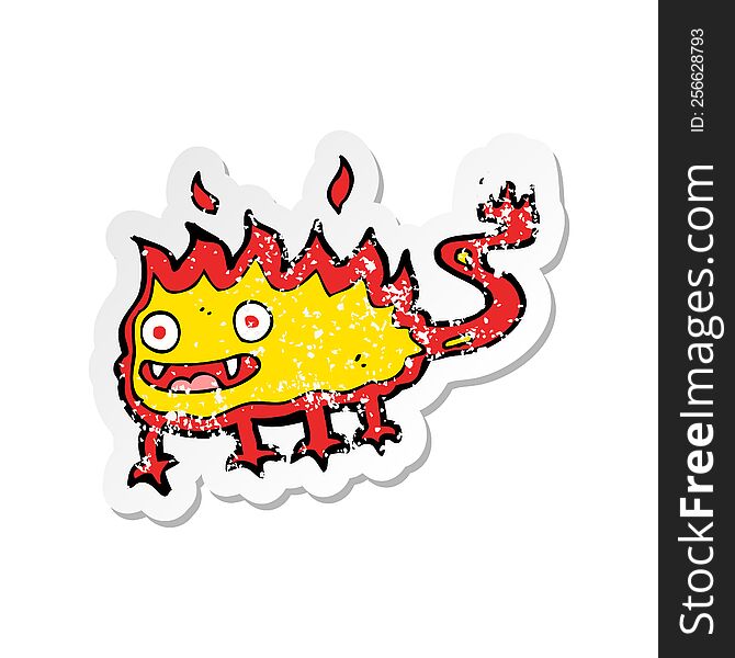 retro distressed sticker of a cartoon little fire demon