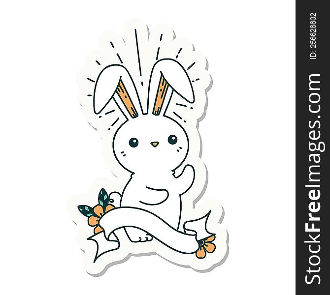 Sticker Of Tattoo Style Cute Bunny