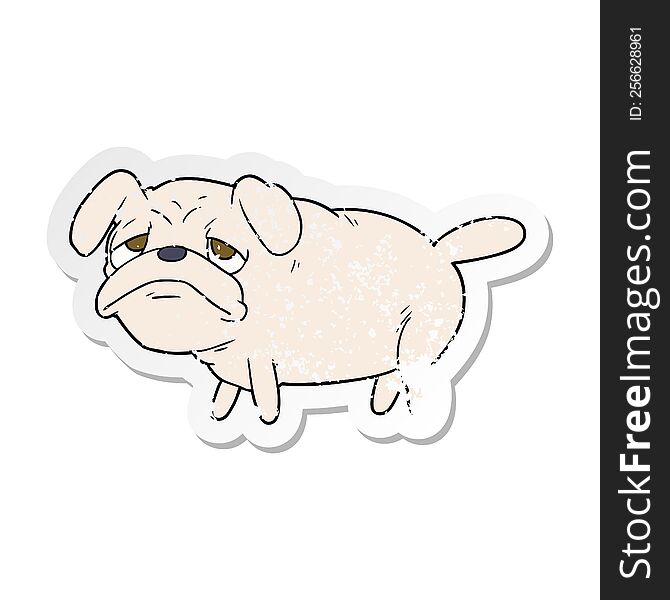 distressed sticker of a cartoon unhappy pug dog