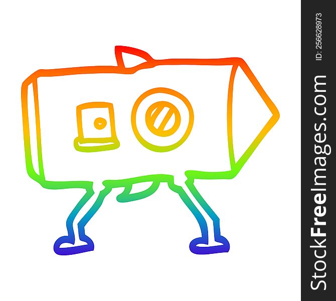 Rainbow Gradient Line Drawing Cartoon Landing Spaceship
