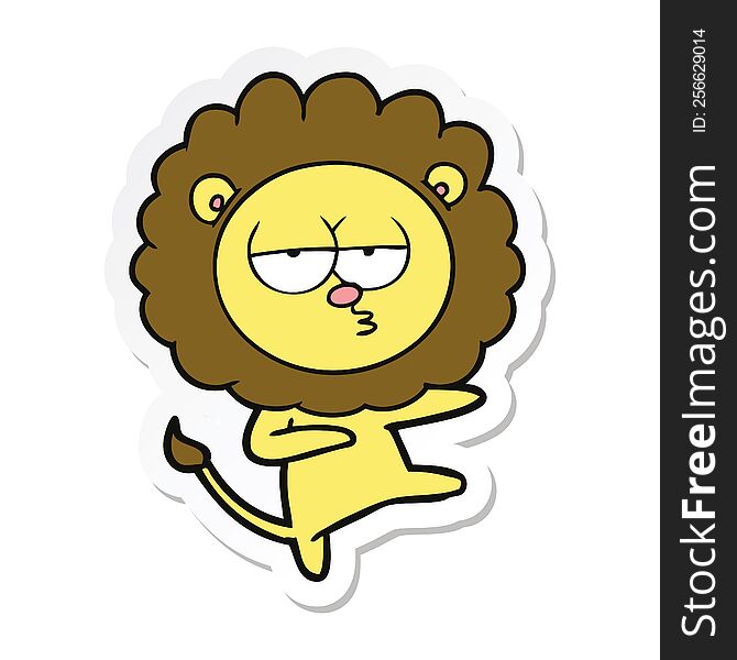 Sticker Of A Cartoon Bored Lion Dancing