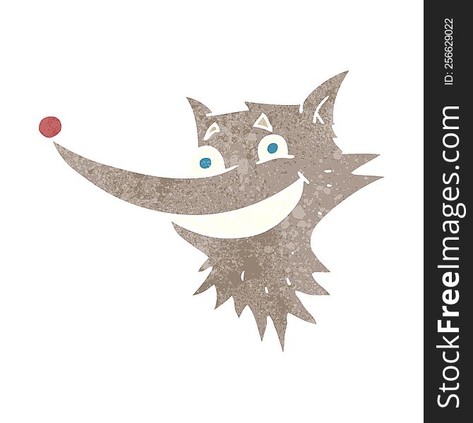 freehand retro cartoon grinning wolf face