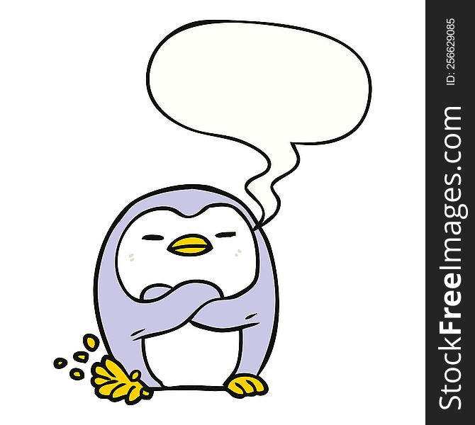 cartoon penguin tapping foot with speech bubble