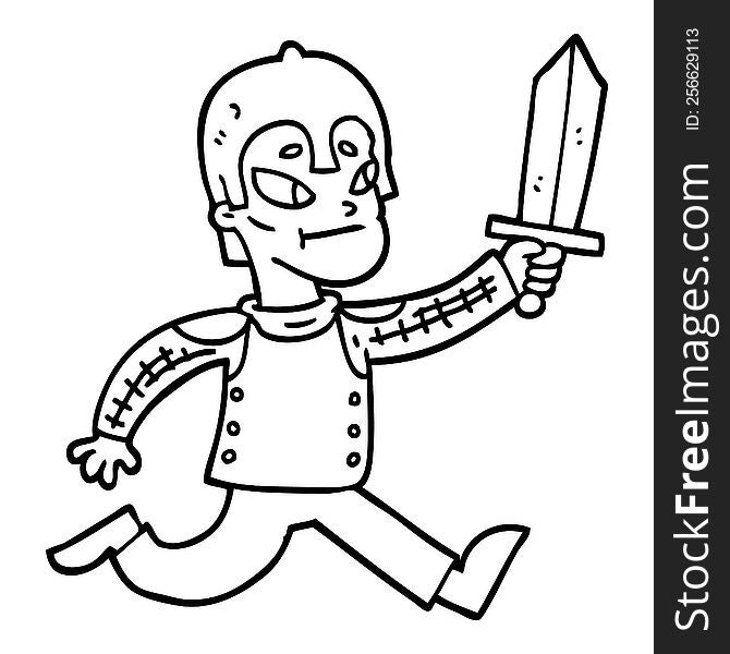 black and white cartoon medieval warrior