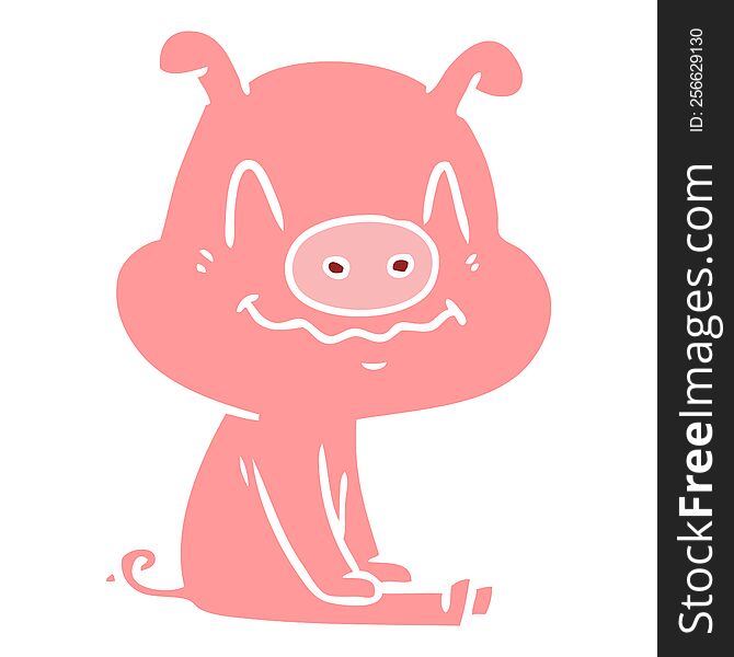 Nervous Flat Color Style Cartoon Pig Sitting