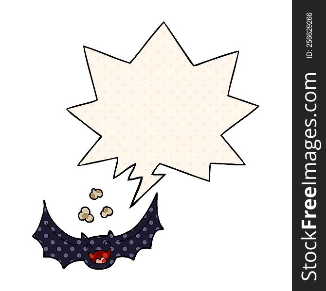 cartoon bat with speech bubble in comic book style