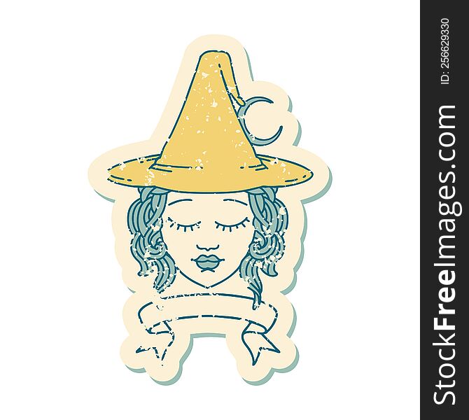 Retro Tattoo Style human witch character with banner. Retro Tattoo Style human witch character with banner