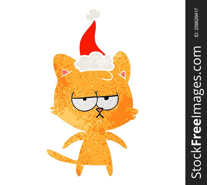 Bored Retro Cartoon Of A Cat Wearing Santa Hat