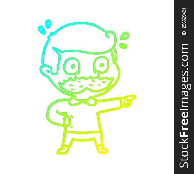 Cold Gradient Line Drawing Cartoon Man With Mustache Shocked