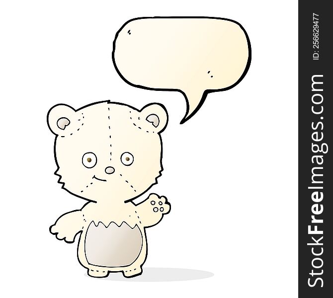 Cartoon Little Polar Bear Waving With Speech Bubble