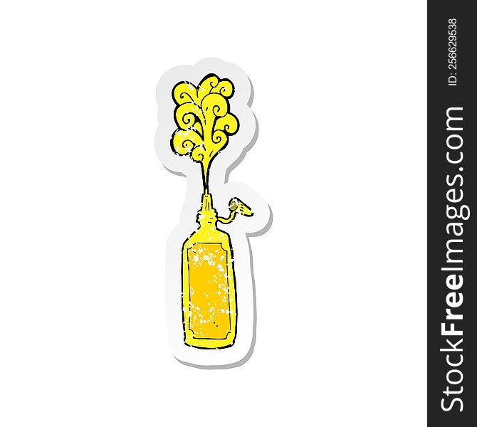retro distressed sticker of a cartoon mustard bottle