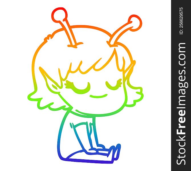 rainbow gradient line drawing smiling alien girl cartoon