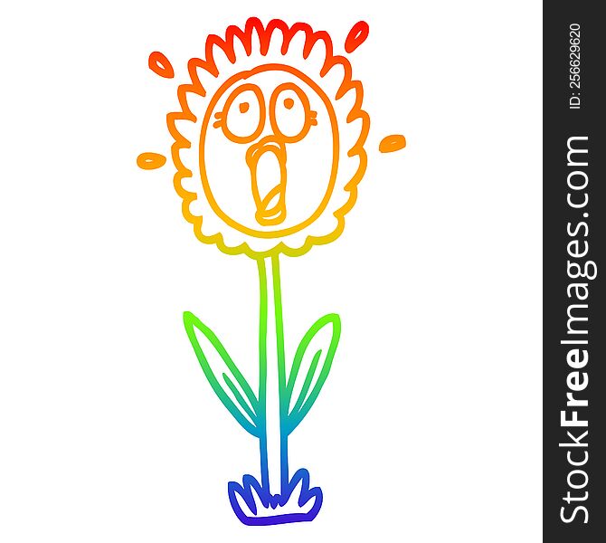 Rainbow Gradient Line Drawing Cartoon Shocked Sunflower