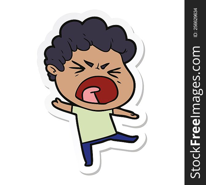 Sticker Of A Cartoon Furious Man