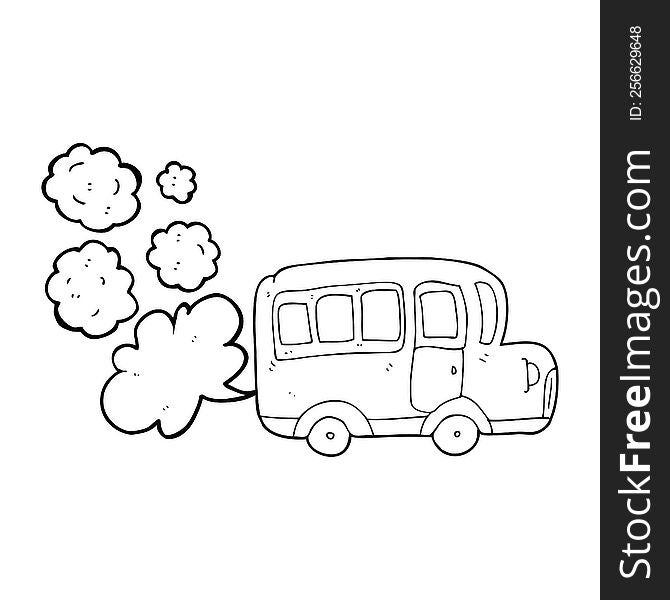 freehand drawn black and white cartoon yellow school bus