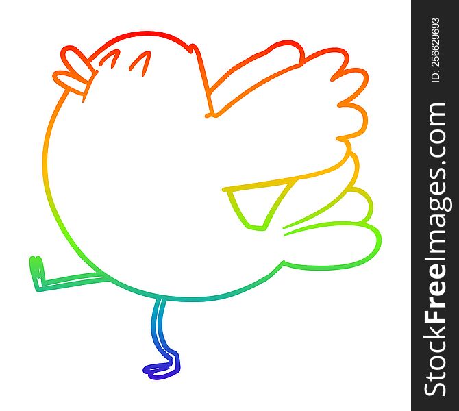 rainbow gradient line drawing of a cartoon flapping bird