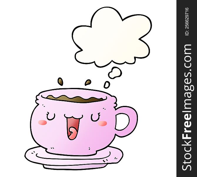 cute cartoon cup and saucer with thought bubble in smooth gradient style