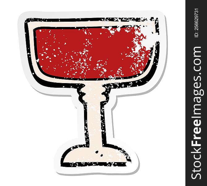 Distressed Sticker Of A Cartoon Wine Glass