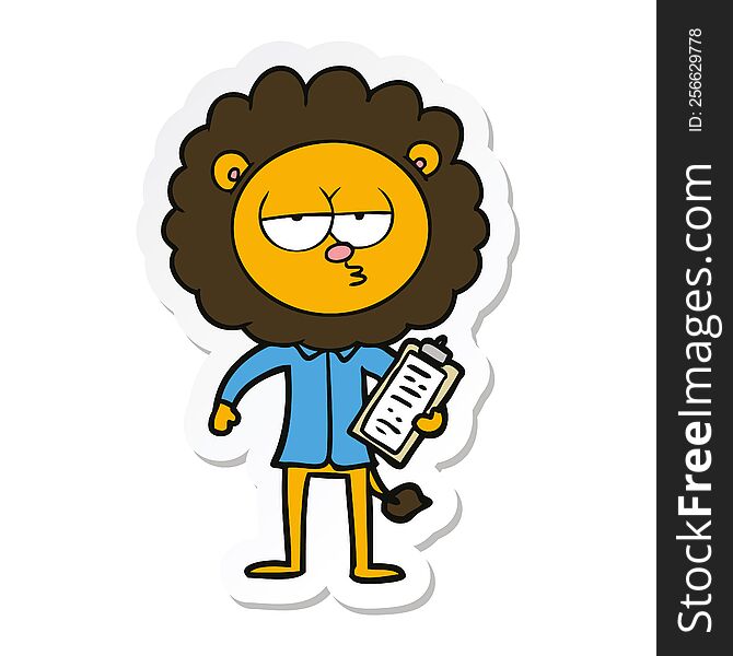 Sticker Of A Cartoon Bored Lion Manager