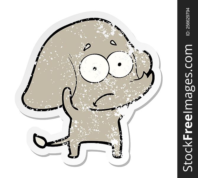 Distressed Sticker Of A Cartoon Unsure Elephant