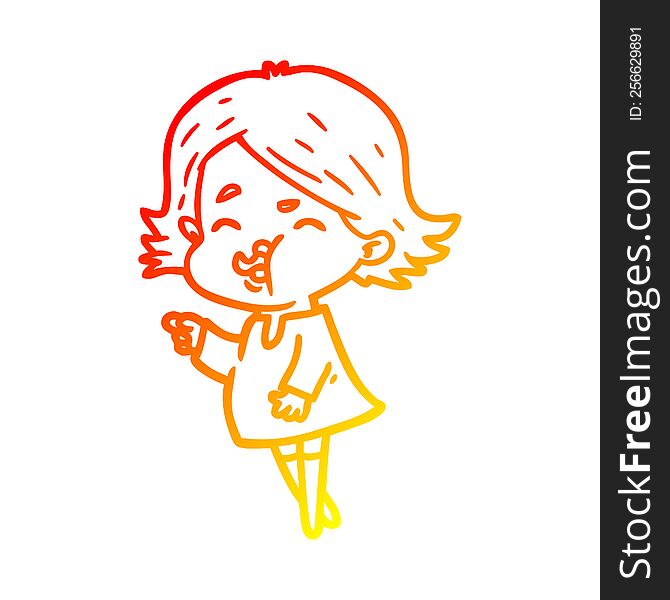 warm gradient line drawing cartoon girl pulling face