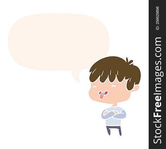 Cartoon Boy Sticking Out Tongue And Speech Bubble In Retro Style