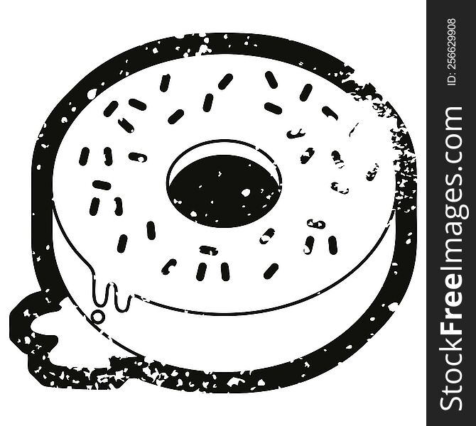 Distressed effect vector icon illustration of a tasty iced donut. Distressed effect vector icon illustration of a tasty iced donut