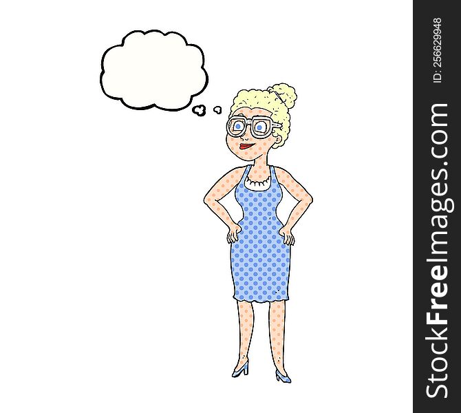 Thought Bubble Cartoon Woman Wearing Glasses
