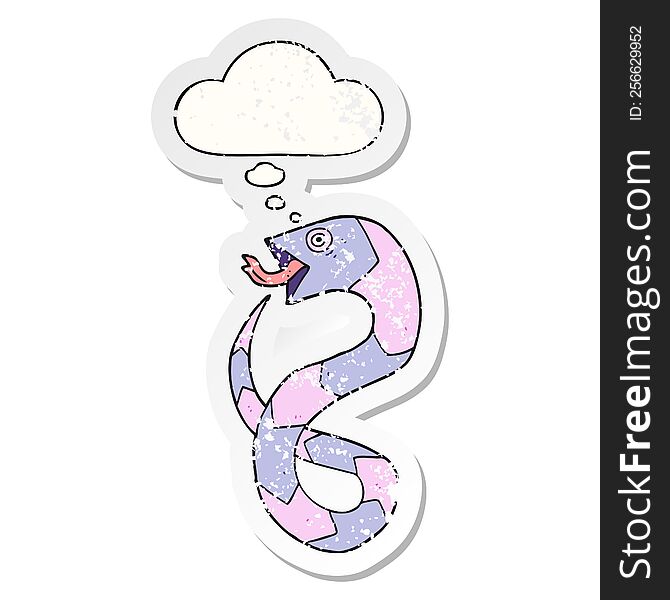 Cartoon Snake And Thought Bubble As A Distressed Worn Sticker