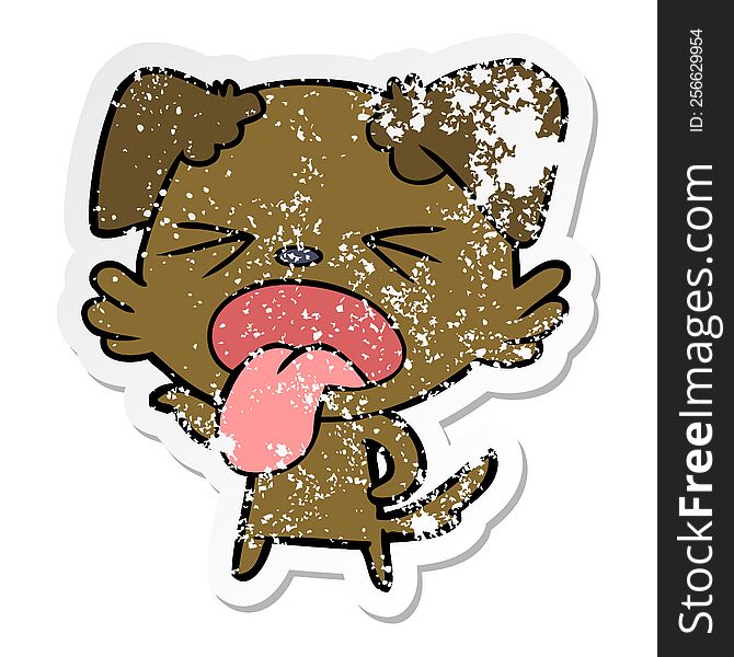 Distressed Sticker Of A Cartoon Disgusted Dog