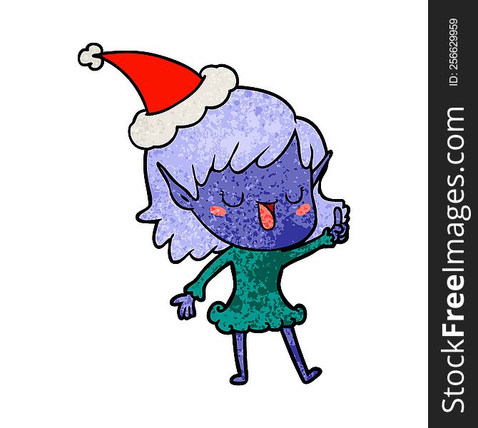 Textured Cartoon Of A Elf Girl Wearing Santa Hat