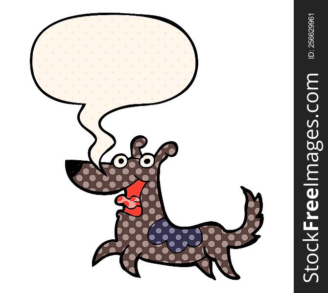 Happy Dog Cartoon And Speech Bubble In Comic Book Style