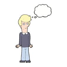 Free Cartoon Bored Man Shrugging Shoulders With Thought Bubble Stock Photo - 256634420