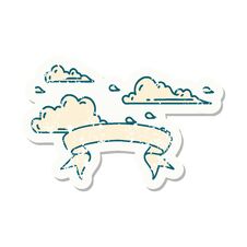 Grunge Sticker Of Tattoo Style Floating Clouds Royalty Free Stock Photography