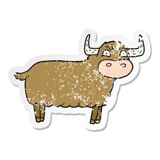Distressed Sticker Of A Cartoon Highland Cow Stock Photography
