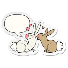 Cartoon Rabbits In Love And Speech Bubble Sticker Royalty Free Stock Photos