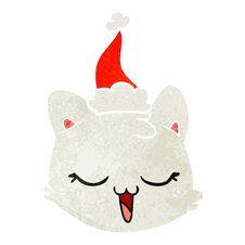Retro Cartoon Of A Cat Face Wearing Santa Hat Stock Photo