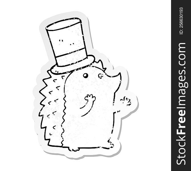 Distressed Sticker Of A Cartoon Hedgehog Wearing Hat