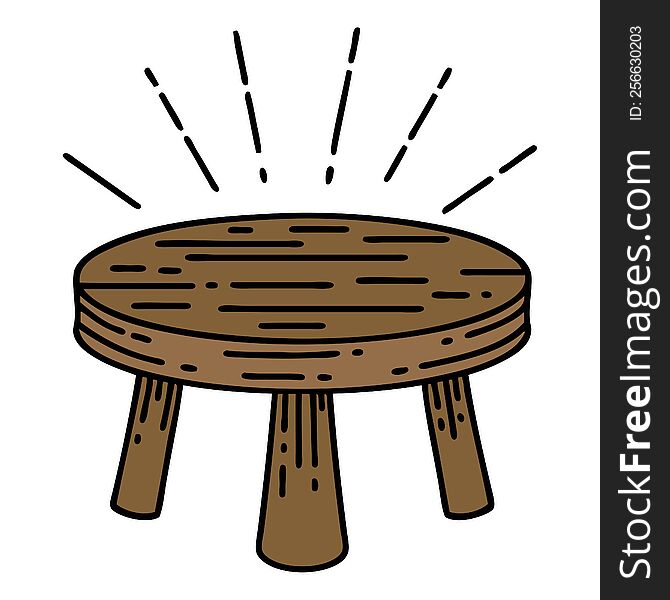 Traditional Tattoo Style Wooden Stool