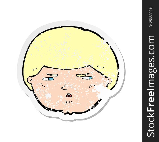 Retro Distressed Sticker Of A Cartoon Annoyed Man