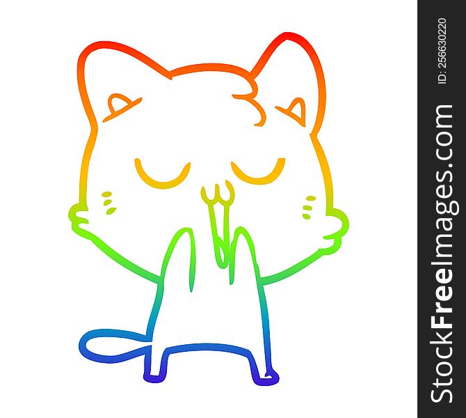 rainbow gradient line drawing of a cartoon cat singing