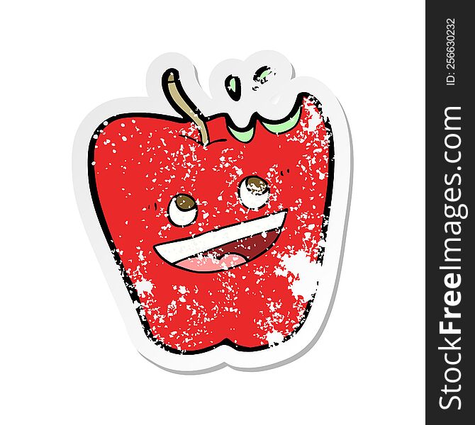 Retro Distressed Sticker Of A Happy Apple Cartoon