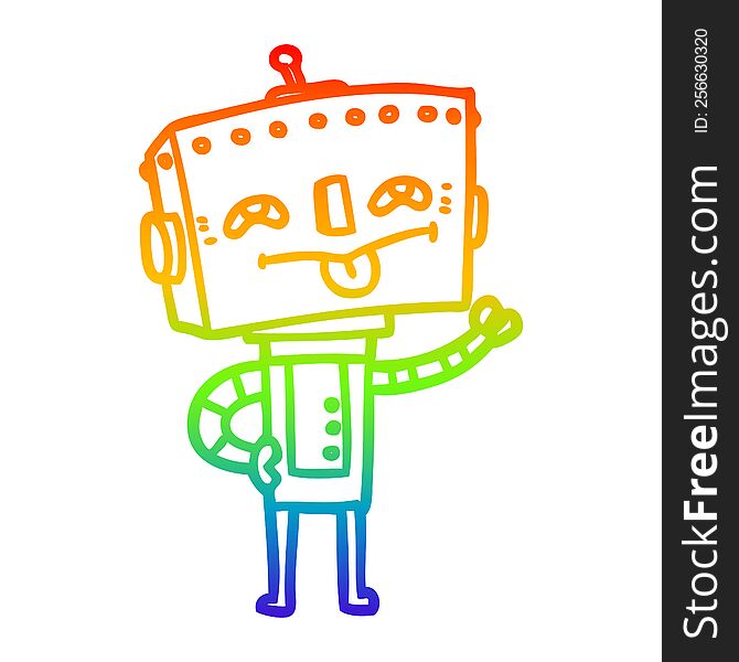 rainbow gradient line drawing of a cartoon robot