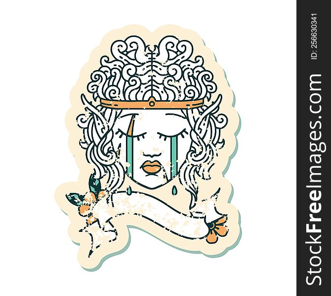 Retro Tattoo Style crying elf barbarian character face. Retro Tattoo Style crying elf barbarian character face