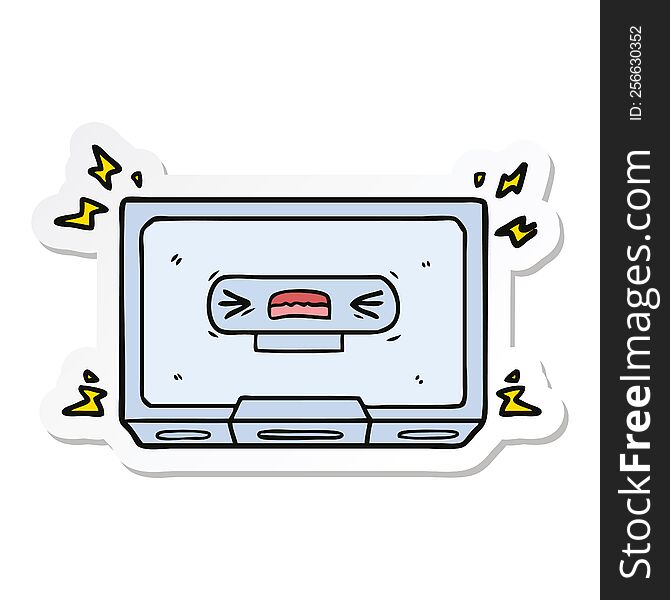 sticker of a cartoon angry old cassette tape